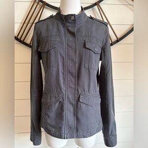 Hinge Dark Gray Military Style Utility Jacket in 100% Cotton Canvas w Full Zip